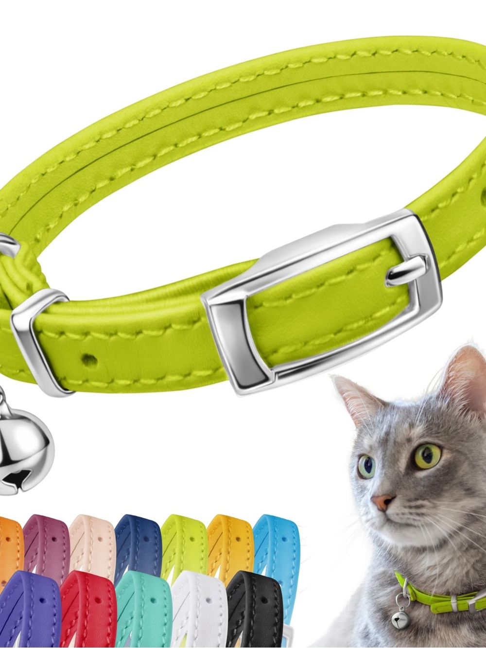 Adjustable Lime Green Cat Collar with Bell by